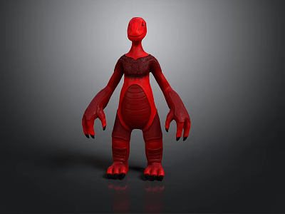 Abstract Red 3D Creature Model With Long Arms Claws And Textured Body 3d model