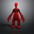 Abstract Red 3D Creature Model With Long Arms Claws And Textured Body