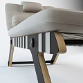 Modern Comfortable Lounge Chair With Beige Cushion Pillow And Wooden Striped Frame