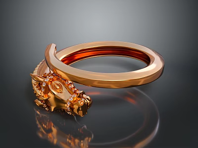 Gold Fashion Ring Featuring Intricate Horse Head Design And Smooth Surface 3d model