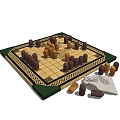 Classic Board Game Entertainment with Wooden Pieces and Green Border Board Design