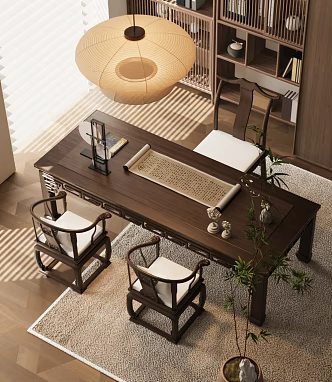 New Chinese Style Tea Room Tea Table and Chair Combination Antique Rack 3d model