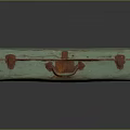 Light Green Vintage Suitcase With Red Metal Clasps And Worn Handle Texture