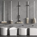 Gray Wall Mounted Cleaning Tools With White Trash Bins And Storage Containers 3d model