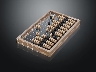 Traditional Wooden Abacus as Practical Household Item with Black Brown Beads and Circular Frame Designs 3d model