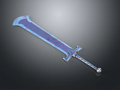 Ornate Fantasy Sword With Intricate Purple Blue Patterns And Decorative Hilt Design 3d model