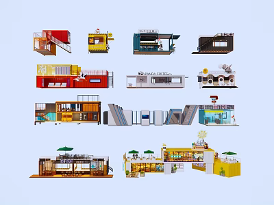 Various Restaurant Exterior And Interior Design Models With Different Creative Styles 3d model