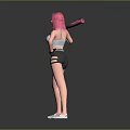 Game Movie Character With Pink Hair Holding Pink Baseball Bat In Tank Top And Black Shorts