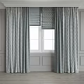 Elegant Gray Curtains With Textured Patterns And Roman Blinds For Double Windows 3d model
