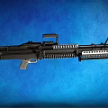 Black Metal Machine Gun Weapon With Ammunition Belt On Blue Background Design Features 3d model