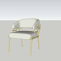Elegant White Upholstered Single Chair With Curved Backrest And Gold Twisted Legs