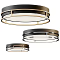 Modern Circular Ceiling Lights With Black And Gold Frames And White Shades 3d model