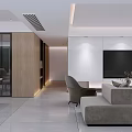 Modern Minimalist Living Dining Area With Sofa Ottoman And Coffee Table