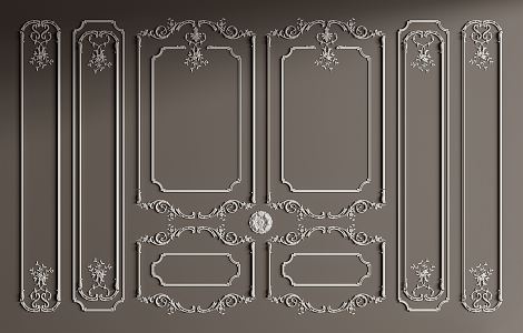 European-style plaster line carved wall panel 3d model