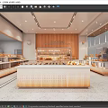 Dessert Shop Interior With Display Cases Bread Pastries Wooden Decor And Bright Lighting
