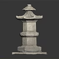 Traditional Carved Stone Pillar with Pagoda Style Top and Square Base