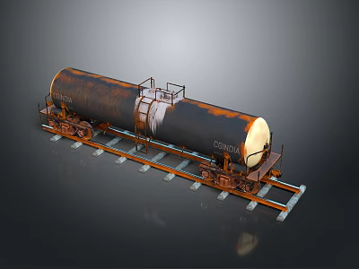 Rusty Tank Car With Metal Ladder And Platform On Railway Tracks 3d model