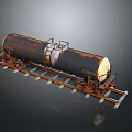 Rusty Tank Car With Metal Ladder And Platform On Railway Tracks