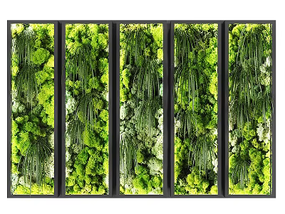 Lush Living Plant Wall With Five Panel Design For Modern Interior Decor 3d model