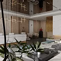 Hotel Lobby Interior Design With White Sofas Green Cushions And Marble Walls