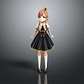 Anime Character Girl in Black Dress with Yellow Accents Crown Pigtails and White Stockings