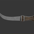 Curved Sharp Blade Weapon With Wooden Handle And Polished Metal Accents