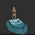 3D Anime Style Character With Orange Hair In Armor Holding Sword Standing On Blue Platform