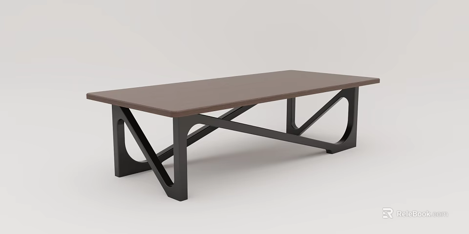 Modern Brown Dining Table With Black Metal Cross Legs Design 3d model 