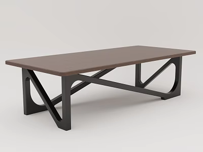 Modern Brown Dining Table With Black Metal Cross Legs Design 3d model