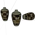 Three Traditional Brown And White Ceramic Vases With Intricate Patterns