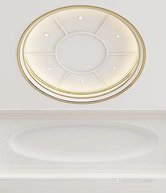 Modern Circular Ceiling Design With Gold Trim And Recessed Lighting 3d model