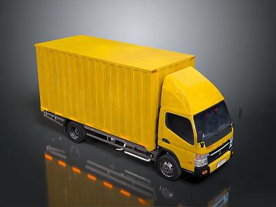 Yellow Box Truck with Large Cargo Container and Shiny Exterior Design 3d model