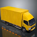 Yellow Box Truck with Large Cargo Container and Shiny Exterior Design