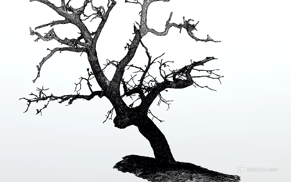 Leafless Tree With Twisted Trunk And Intricate Branches In Monochrome Illustration 3d model 