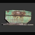 Vintage Green Rusty Equipment Box With 777 Marking On Brick Base