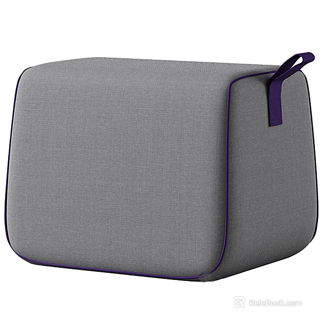 Gray Square Fabric Storage Basket With Purple Trim And Handle For Home Organization 3d model 