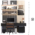 Modern Study Room Desk And Chair Set With Bookshelf Computer And Decorative Painting