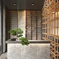 Natural Style Restaurant Interior With Rock Wall Wooden Accents And Round Mirror Lighting