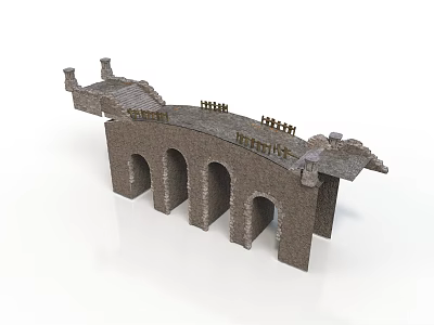 Ancient Stone Bridge Model With Multiple Arches And Decorative Railings 3d model