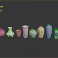 Diverse Decorative Ceramic Vases Display Featuring Various Patterns And Shapes 3d model