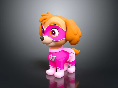 Cute Cartoon Dog Toy Figure In Pink Costume With Mask And Wings 3d model