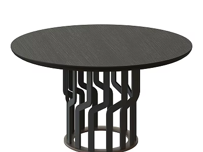 Round Black Modern Dining Table With Geometric Patterned Metal Base 3d model