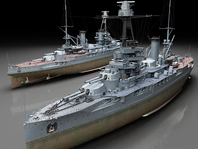 Dual Vintage Scale Battleship Models With Detailed Hull Masts And Historical Features 3d model