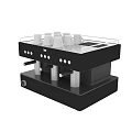 Sleek Modern Stainless Steel Coffee Machine With Drip Tray Holding White Cups