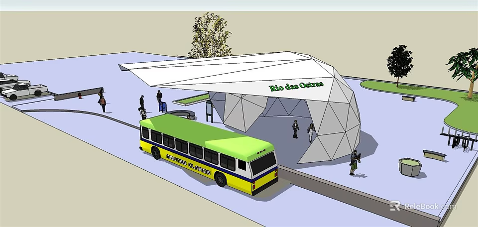 Modern Via Las Olas Bus Station With White Canopy And Broward County Transit Bus 3d model 