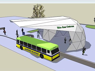 Modern Via Las Olas Bus Station With White Canopy And Broward County Transit Bus 3d model