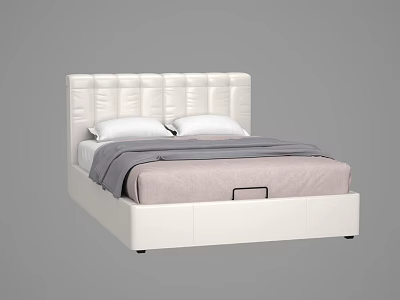 Modern White Double Bed With Upholstered Quilted Headboard And Bedding 3d model
