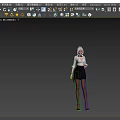 Woman in White Shirt Black Skirt with Black Stockings High Heels Holding Gun