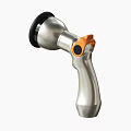 Silver Garden Hose Spray Gun With Yellow Button And Black Nozzle