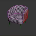 Stylish Single Seater Sofa With Black And White Checkered Pattern Curved Design And Metal Legs
